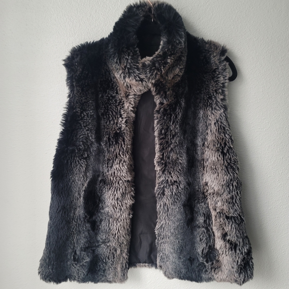 Kristen Blake Reversible Faux Fur Stand Collar Vest Size Medium In Black/Brown